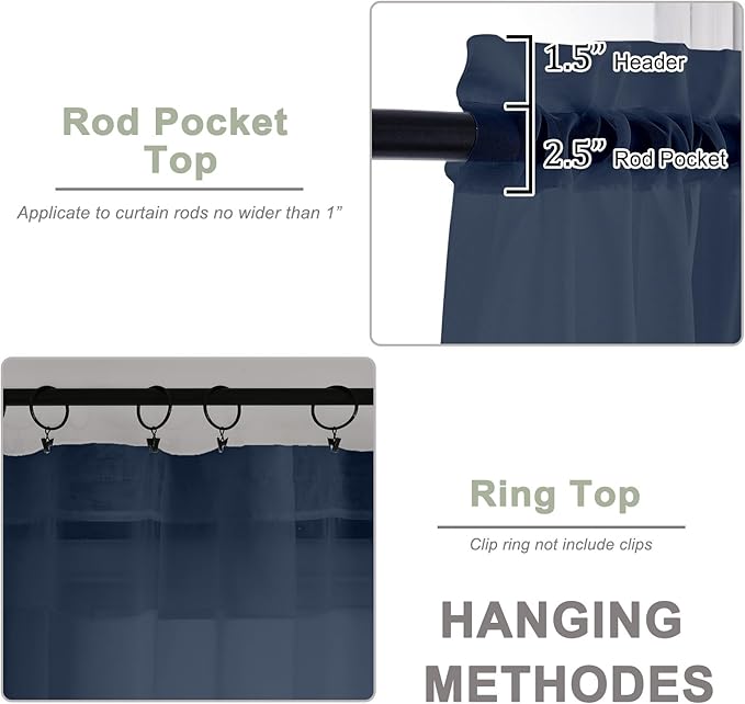 OWENIE Navy Blue Sheer Curtains 120 Inches Long 2 Panels Set, Airy Lightweight Sheer Navy Blue Curtain for Living Room Bedroom, Farmhouse Voile Filmy Rod Pocket Curtains Drapes, 2 Pcs, Each 59"Wx120"L