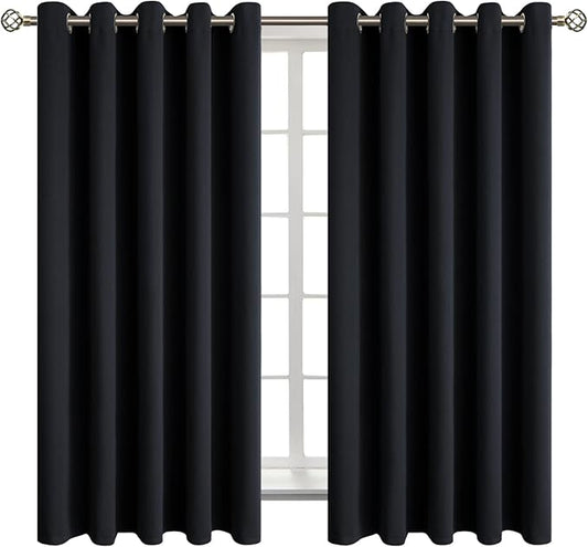 BGment Blackout Curtains - Grommet Thermal Insulated Room Darkening Bedroom and Living Room Curtain, Set of 2 Panels (70 x 63 Inch, Black)