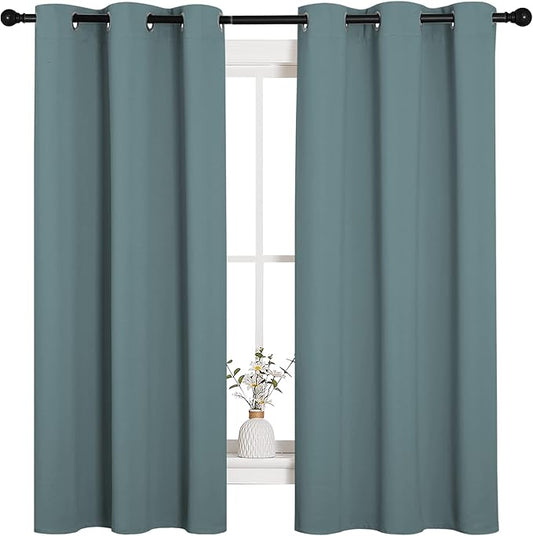 NICETOWN Modern Blackout Curtains Noise Reducing, Thermal Insulated and Privacy Room Darkening Drape Panels for Boy's Guest Room Door Small Short Window (Greyish Blue, 2 Panels, W42 x L54 -Inch)