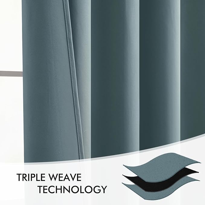 MIULEE Greyish Blue Back Tab Blackout Curtains 84 Inch Length 2 Panels Set for Living Room Bedroom Privacy, Rod Pocket/Pinch Pleat Thermal Insulated Room Darkening Pleated Light Blocking Drapes