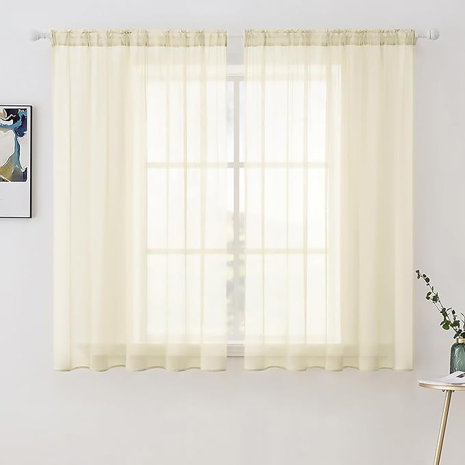 MIULEE 2 Panels Solid Color Light Cream Sheer Window Curtains Elegant Window Voile Panels/Drapes/Treatment for Bedroom Living Room (54 X 54 Inches Light Cream)