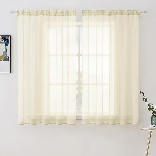 MIULEE 2 Panels Solid Color Light Cream Sheer Window Curtains Elegant Window Voile Panels/Drapes/Treatment for Bedroom Living Room (54 X 54 Inches Light Cream)
