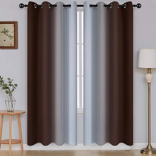 SimpleHome Ombre Room Darkening Curtains for Living Room, Light Blocking Gradient Brown to Greyish White Thermal Insulated Grommet Window Curtains/Drapes for Bedroom, 2 Panels, 52x72 inches Length