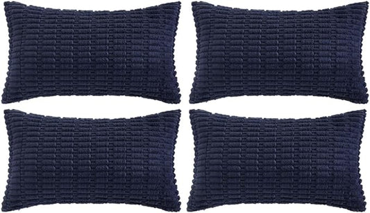 Fancy Homi 4 Packs Navy Blue Decorative Throw Pillow Covers 16x24 Inch for Living Room Couch Bed Sofa, Rustic Modern Farmhouse Boho Home Decor, Soft Plush Corduroy Cute Square Cushion Case 40x60 cm