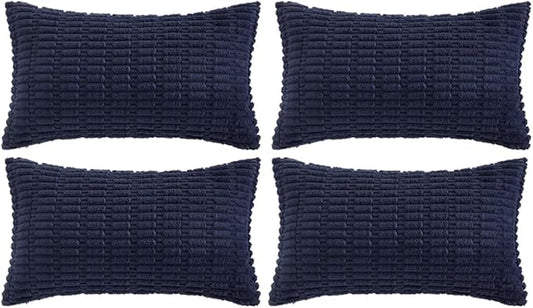 Fancy Homi 4 Packs Navy Blue Decorative Throw Pillow Covers 14x24 Inch for Living Room Couch Bed Sofa, Rustic Modern Farmhouse Boho Home Decor, Soft Plush Corduroy Cute Square Cushion Case 35x60 cm