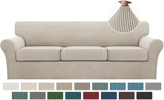 Turquoize 4 Piece Sofa Covers for 3 Cushion Couch Sofa Slipcover Soft Couch Cover for Dogs-Washable Sofa Furniture Covers with 3 Individual Large Cushion Covers (XL Sofa, Island Fossi)