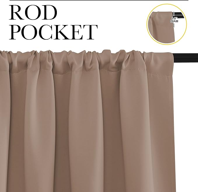 NICETOWN RV Blackout Curtains for Camper Windows, Window Treatment Thermal Insulated Rod Pocket Small Blackout Draperies/Drapes for Bedroom/Kitchen (Cappuccino, Set of 2, 29" Wide by 20" Long)