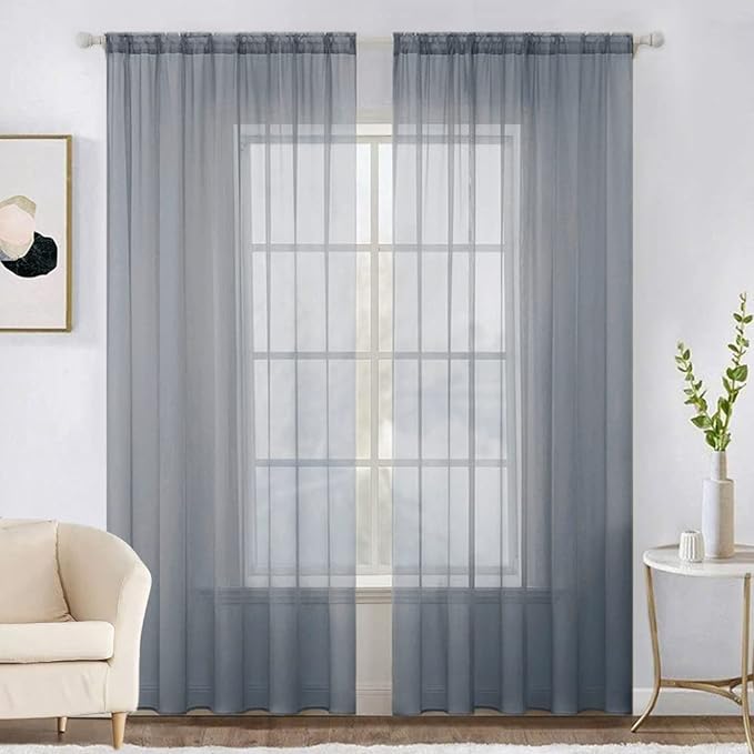 MIULEE 2 Panels Solid Color Sheer Window Curtains Elegant Window Voile Panels/Drapes/Treatment for Bedroom Living Room (54 X 84 Inches Dark Grey)