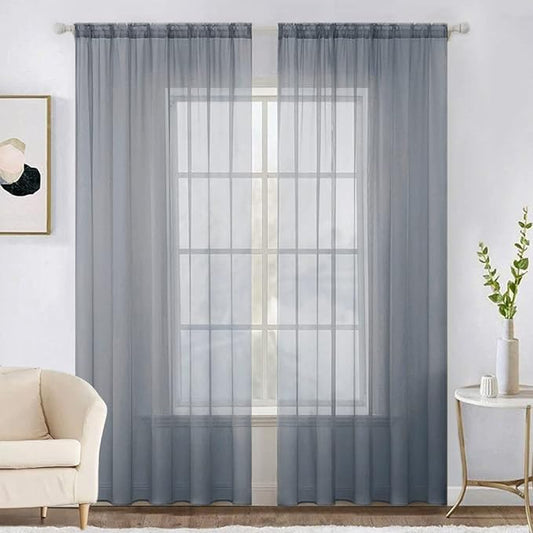 MIULEE 2 Panels Solid Color Sheer Window Curtains Elegant Window Voile Panels/Drapes/Treatment for Bedroom Living Room (54 X 84 Inches Dark Grey)