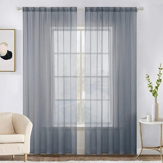 MIULEE 2 Panels Solid Color Sheer Window Curtains Elegant Window Voile Panels/Drapes/Treatment for Bedroom Living Room (54X96 Inches Dark Grey)