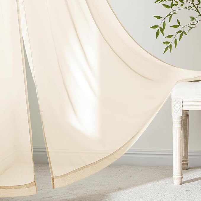 MIULEE Butter Cream Sheer Curtains 96 Inches Long, 4 Panels Set, Rod Pocket Voile Drapes Light Filtering and Semi Transparent, Elegant Window Treatments for Bedroom Living Room,42 x 96 Inches