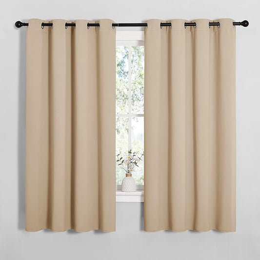 NICETOWN Blackout Curtain Panels for Bedroom, 2 Panels, W52 x L60-inch, Biscotti Beige, Thermal Insulated Grommet Top Blackout Draperies and Drapes for Basement