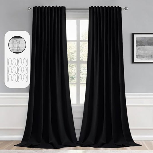 MIULEE Black Back Tab Blackout Curtains 95 Inch Length 2 Panels Set for Living Room Bedroom Privacy, Halloween Rod Pocket/Pinch Pleat Thermal Insulated Room Darkening Pleated Light Blocking Drapes