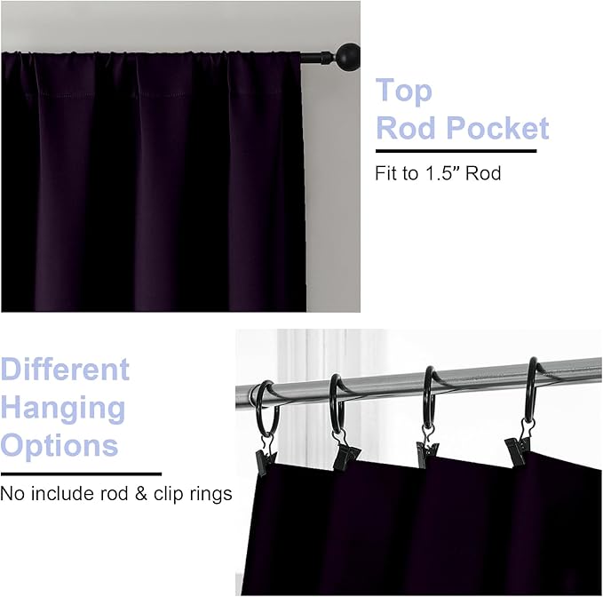 Simplebrand Ava BlackBerry Blackout Curtains for Bedroom 72 Inch Length 2 Panels Set, Privacy Thermal Insulated Rod Pocket Window Curtains for Patio French Door Front Door, W40 x L72 Inch