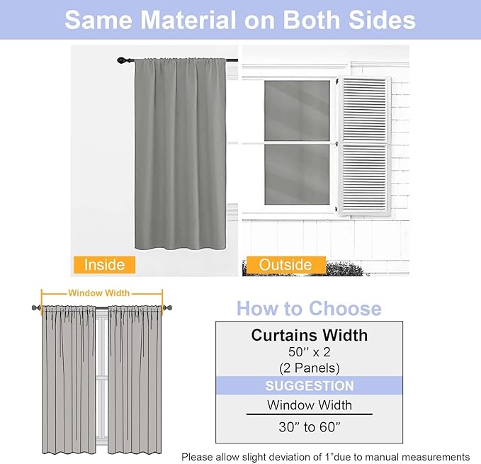 Simplebrand Ava Grey Blackout Curtains for Patio 108 Inches Long 2 Panels Set, Solid Thermal Insulated Room Darkening Rod Pocket Window Treatment Curtains Blackout Drapes, W50 x L108 Inch, Grey