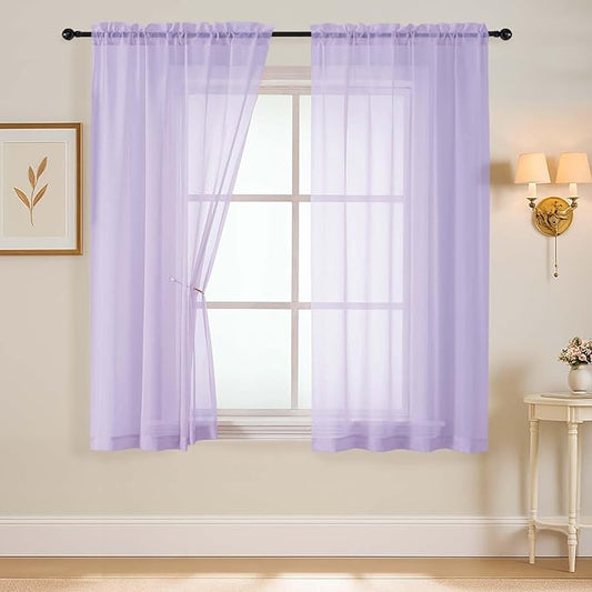 Lavender Sheer Curtains 63 Inch Length 2 Panels, Voile Sheer Curtain for Living Room, Breathable Light Filtering Modern Window Treatments, Soft Fabric Dual Rod Pocket Drapes, 2x42Wx63L Inches