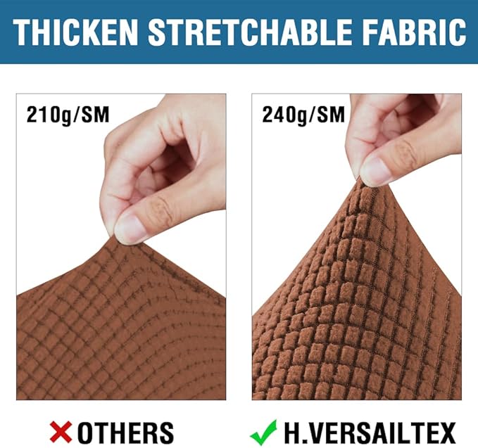 H.VERSAILTEX 4 Piece Stretch Sofa Covers for 3 Cushion Couch Covers for Living Room Furniture Slipcovers (Base Cover Plus 3 Seat Cushion Covers) Upgraded Thicker Jacquard Fabric (Sofa, Caramel)