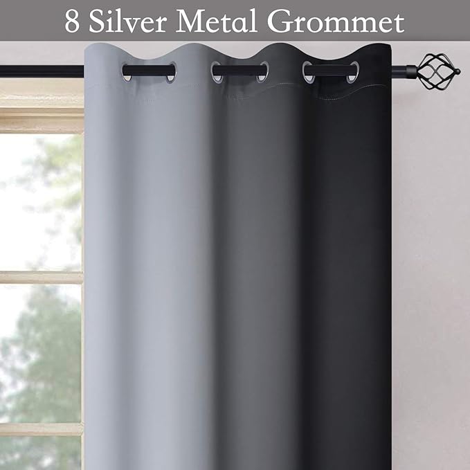SimpleHome Ombre Room Darkening Curtains for Bedroom, Gradient Black to Grey White Light Blocking Thermal Insulated Grommet Window Curtain/Drapes for Living Room,2 Panels, 52x84 inches Length