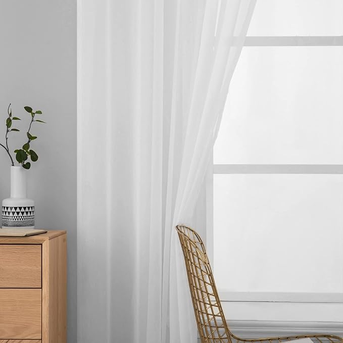 MIULEE 2 Panels Solid Color White Sheer Window Curtains Elegant Window Voile Panels/Drapes/Treatment for Bedroom Living Room (54 X 60 Inches White)