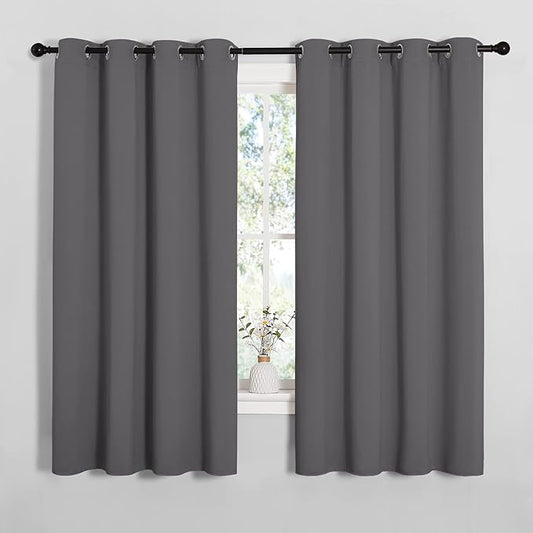NICETOWN Blackout Curtain Panels for Bedroom, 2 Panels, W52 x L60-inch, Grey, Thermal Insulated Grommet Top Blackout Draperies and Drapes for Basement