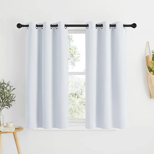 NICETOWN Room Darkening Draperies Curtain Panels 48 inches Long, Window Treatment Thermal Insulated Grommet Room Darkening Curtains/Drapes for Bedroom (Greyish White, 2 Panels, 34 inch Wide)