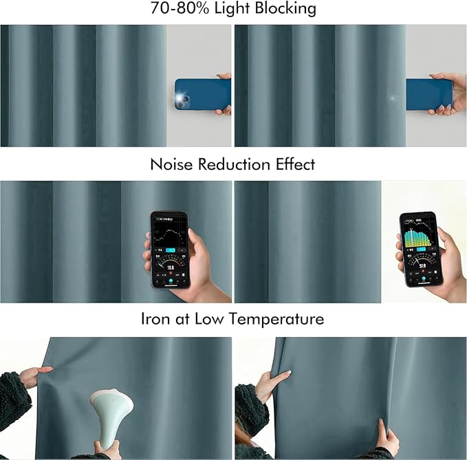 MIULEE Greyish Blue Back Tab Blackout Curtains 120 Inch Long 2 Panels Set for Bedroom, Rod Pocket/Pinch Pleated Extra Long Thermal Insulated Living Room Darkening Light Blocking 10FT Drapes