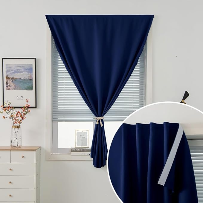 Self Adhesive Portable Blackout Curtains for Bedroom Easy to Install Window Thermal Lnsulated Kitchen Room Darkening Small Window Curtains, 59" W X 71" L, Navy Blue, 1 Panel