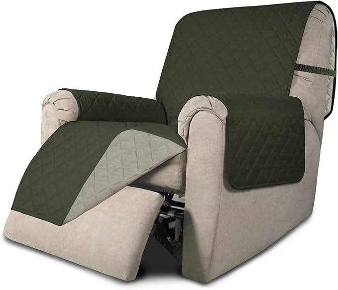 Easy-Going Recliner Chair Slipcover Reversible Sofa Cover Water Resistant Couch Cover Furniture Protector with Elastic Straps for Pets Dog (Recliner 22 inch, Army Green/Beige)