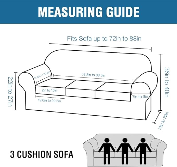 H.VERSAILTEX 4 Piece Stretch Sofa Covers for 3 Cushion Couch Covers for Living Room Furniture Slipcovers (Base Cover Plus 3 Seat Cushion Covers) Upgraded Thicker Jacquard Fabric (Sofa, Caramel)
