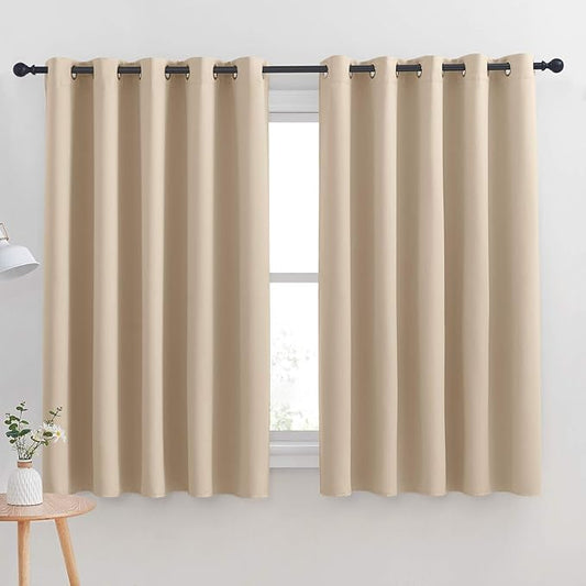 NICETOWN Room Darkening Curtain Panels for Cafe, Thermal Insulated Grommet Room Darkening Draperies/Drapes for Window (Biscotti Beige, 2 Panels, W70 x L63 -inch)