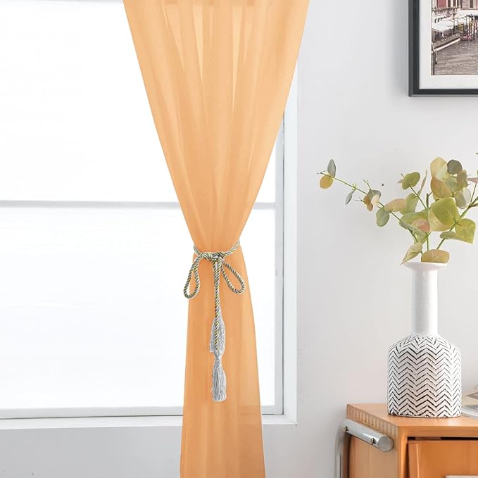 SpaceDresser Sheer Voile Window Treatment Rod Pocket Curtain Panels for Kitchen Bedroom Living Room Drapes Sunlight Filtering Privacy Semi Home Decor Assorted Colors Sizes (Beige, 52 W x 63 L)