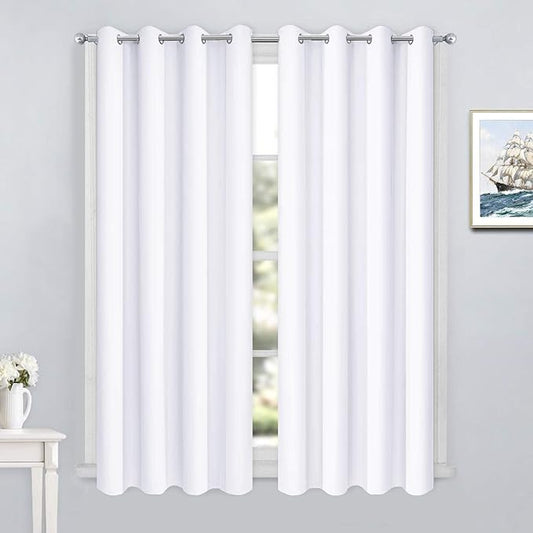 Yakamok Pure White Curtains Room Darkening Thermal Insulated Grommet top Window Curtains for Living Room, 52 x 54 Inch, Pure White, Set of 2