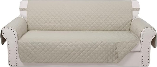 Reversible Couch Cover for 3 Cushion Couch for Pet Friednly Sofa Cover for Dogs Water Resistant Furniture Protector Washable with Elastic Straps(Sofa,Beige/Beige)
