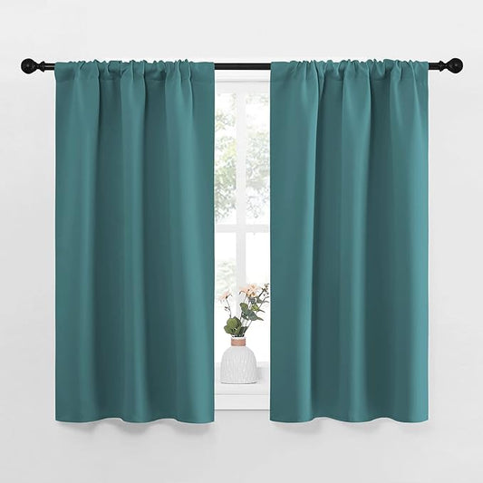 NICETOWN Kitchen Curtains, Privacy & Light Block Out Window Curtains & Drapes for Loft, Cupboard, Cafe (Sea Teal, 34 in x 45 in (W x L), 2 Panels)
