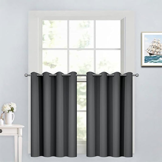 Yakamok Window Draperies Curtains Panels - Light Blocking Curtains, Grommet Top Small Drapes for Short Window/Basement(Dark Grey, 52Wx36L, 2 Panels)