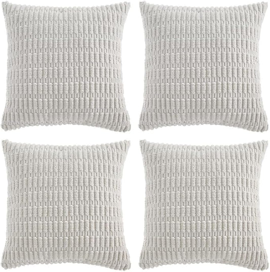 Fancy Homi 4 Packs Pure White Decorative Throw Pillow Covers 20x20 Inch for Living Room Couch Bed Sofa, Modern Farmhouse Boho Home Decor, Soft Plush Corduroy Square Cute Accent Cushion Case 50x50 cm