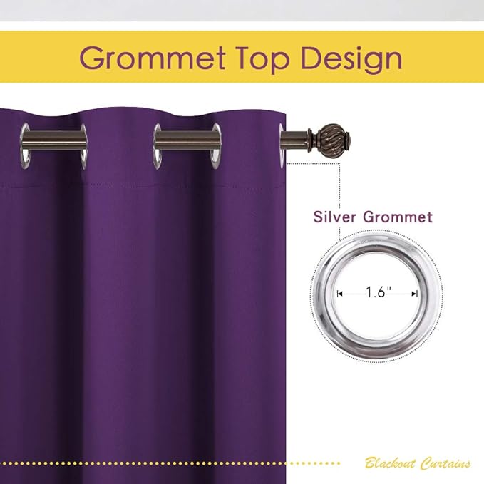 NICETOWN Blackout Curtains for Bedroom, Royal Purple, 42 W by 80 L, Set of 2, Thermal Insulated Curtains & Drapes with Grommet Top for Living Room, Privacy Window Treatment Draperies