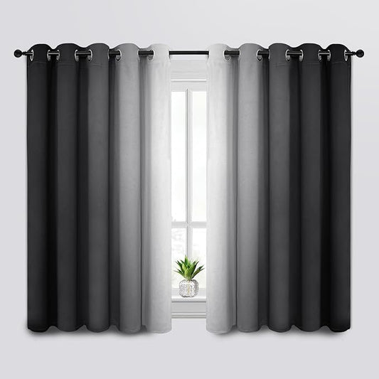 SimpleHome Ombre Room Darkening Curtains for Bedroom, Gradient Black to Grey White Light Blocking Thermal Insulated Grommet Window Curtains/Drapes for Living Room,2 Panels, 62x63 inches Length
