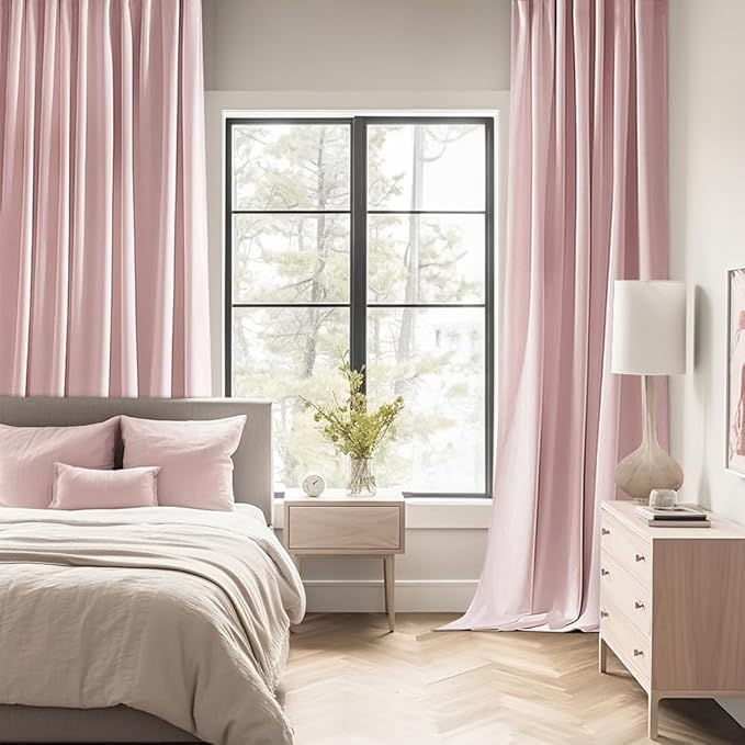 MIULEE Baby Pink Back Tab Blackout Curtains 96 Inch Length 2 Panels Set for Living Room Bedroom Privacy, Rod Pocket/Pinch Pleated Thermal Insulated Room Darkening Light Blocking Drapes, W66xL96