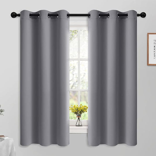 Yakamok 63 Inch Length Grey Blackout Curtains for Bedroom, Thermal Insulated Room Darkening Grommet Top Window Drapes for Living Room,42W x 63L,2 Panels