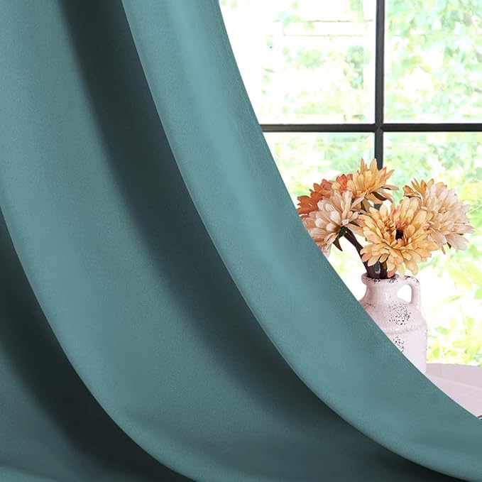 NICETOWN Blackout Curtain Panels for Bedroom, 2 Panels, W42 x L60 inches, Sea Teal, Thermal Insulated Grommet Top Blackout Draperies and Drapes