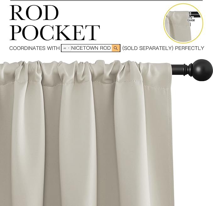 NICETOWN Blackout Curtains for Living Curtains, Room Darkening Window Curtain Panels, Easy-Care Solid Thermal Insulated Draperies/Drapes for Daughter Room (Natural, 2 Panels, 29 by 50)