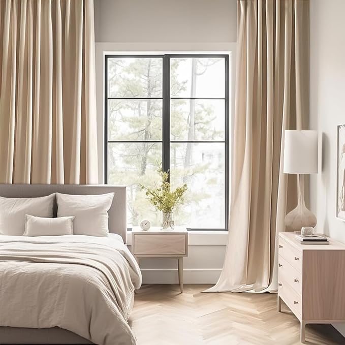 MIULEE Back Tab Beige Curtains 108 Inch Long 2 Panels Set for Living Room Bedroom Privacy, Cream Rod Pocket/Pinch Pleated Light Blocking Extra Long Thermal Insulated Room Darkening Blackout Drapes