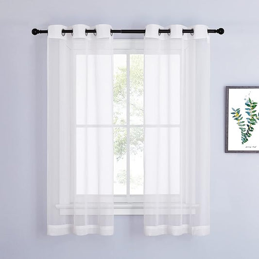 NICETOWN Voile Sheer Window Curtains 63 inch Length - Grommet Living Room Curtain Panels Soft Textured and Lightweight Window Treatments for Bedroom/Flat, Ivory, W37 x L63, 2 Pieces