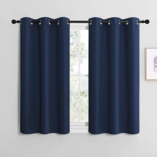 NICETOWN Blackout Curtain Panels for Bedroom, Navy, 2 Panels, W29 x L30-inch, Thermal Insulated Grommet Top Blackout Draperies and Drapes for Basement