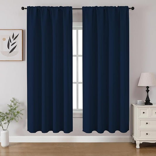 CUCRAF Navy Blue Blackout Curtains 63 inch Length 2 Panels Set, Rod Pocket Room Darkening Drapes for Bedroom Living Room, Insulated Thermal Light Blocking Window Curtain (W52 x L63 Inch)