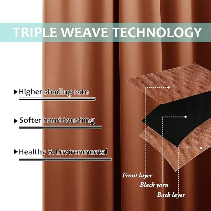 NICETOWN Full Shading Curtains for Windows, Super Heavy-Duty Black Lined Blackout Curtains for Bedroom, Privacy Assured Window Treatment (Burnt Orange, Pack of 2, 52 inches W x 95 inches L)