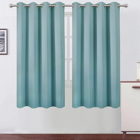 LEMOMO Stone Blue Blackout Curtains 52 x 63 Inch Length/Set of 2 Curtain Panels/Thermal Insulated Room Darkening Curtains for Bedroom and Living Room