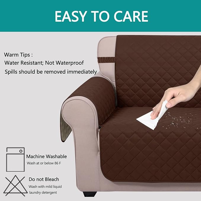 U-NICE HOME Large Sofa Cover Reversible Couch Cover for Dogs with Elastic Straps Water Resistant Furniture Protector for Pets Couch Cover for 4 Cushion Couch (Oversized Sofa, Brown/Beige)