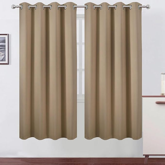 LEMOMO Blackout Curtains 66 x 72 Inch Long Natural Curtains Set of 2 Panels Room Darkening Curtains for Bedroom and Living Room
